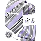 GUSLESON Striped Tie Set for Men Necktie and Pocket Square,Tie Clip,Cufflinks, Lapel Pin Sets with Gift Box 5PCS
