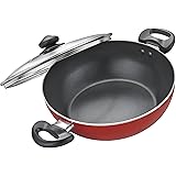 Judge by TTK Prestige Aluminium Flat Kadai with Lid, 240mm, Red (Medium 2.4 Liter)