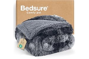 Bedsure Waterproof Dog Blankets for Large Dogs - Cat Blanket for Couch Protector Washable Long Faux Fur,Calming Soft Reversible Throw Furniture Protection for Puppy Pet, 50"x60", Tie-dye Grey