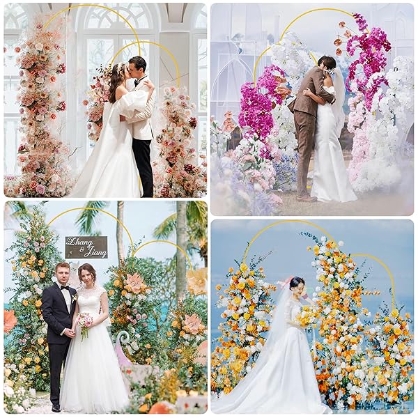 PUTROS METAL ARCH BACKDROP STAND GOLD WEDDING ARCH STAND SET OF 2 (7.2FT/6FT) SQUARE ARCHED FRAME FOR BIRTHDAY PARTY GRADUATION CEREMONY DECORATION