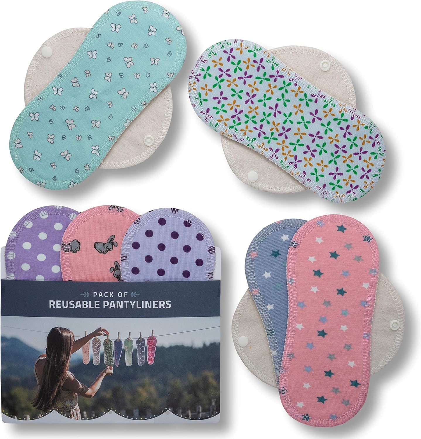 Reusable Panty Liners, 7Pack of Washable Cotton Cloth Pantyliners with
