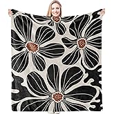 HIWX Boho Abstract Floral Blanket, Modern Abstract Boho Black Flower Throw Blanket for Home Living Room Bedroom Couch Bed Decor, 50x60 Inches