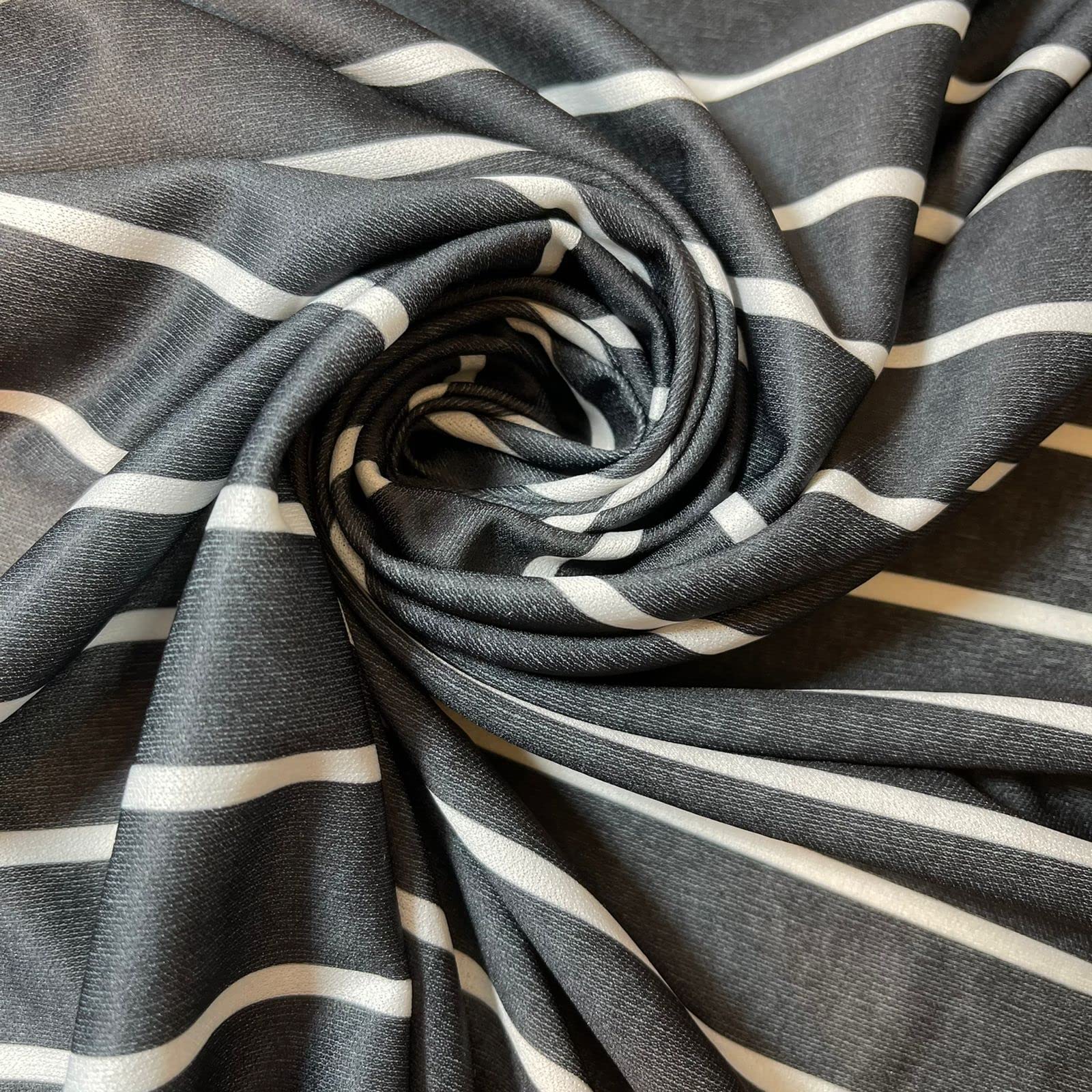 Floral Floral ITY Jersey Fabric Elastane 4-Way Stretch 58" Fashion Dress by The Meter (Black White Stripe)