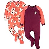 Gerber Baby Girls Toddler Loose Fit Fleece Footed Pajamas 2-Pack, Purple Flower Toss, 4T