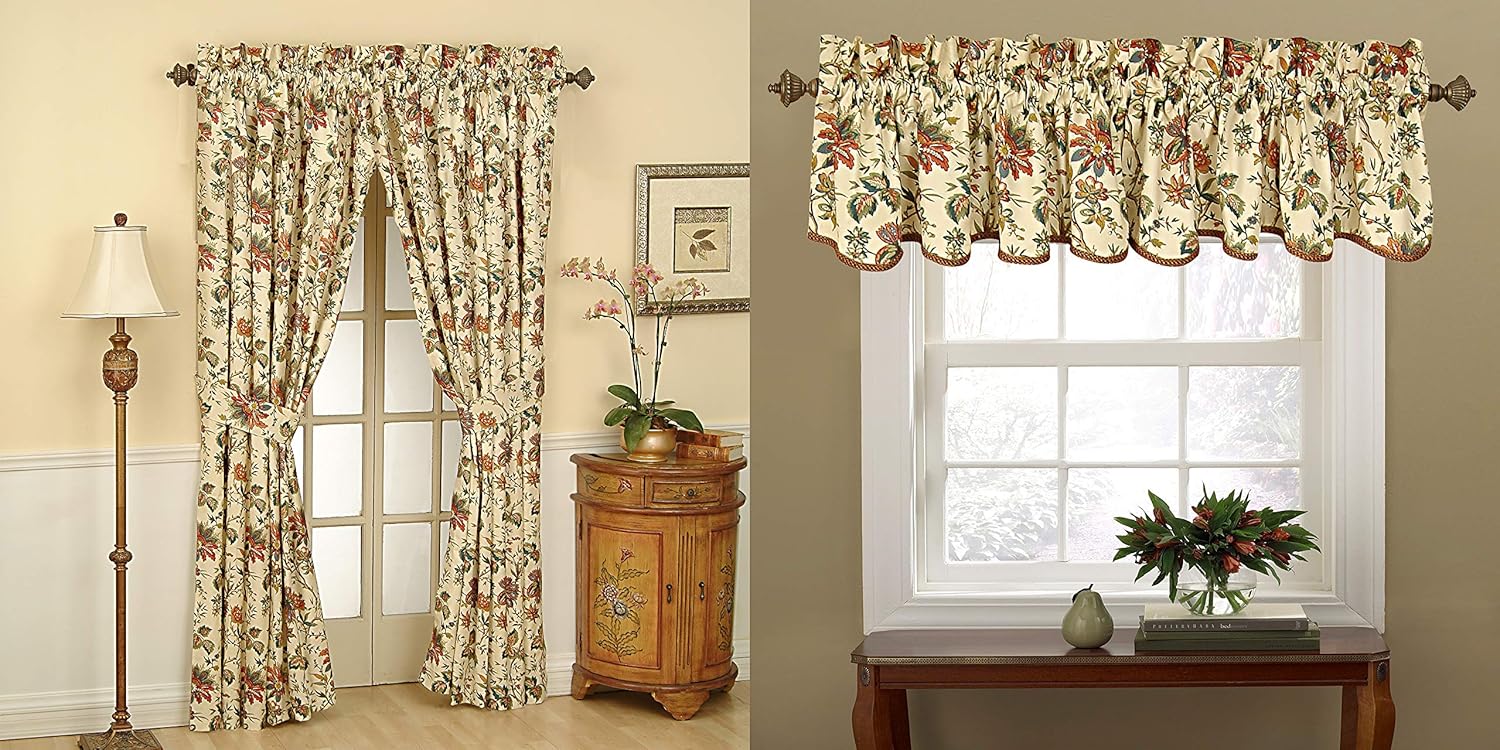 Waverly 10982050X084CRE Felicite 50-Inch by 84-Inch Window Curtain Panel Pair with 50-Inch by 15-Inch Window Valance (Crème)