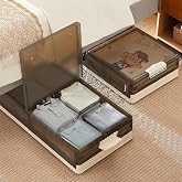 VECELO Under Bed Storage with Wheels, 2 Pack Stackable Under Bed Storage Containers, Underbed Storage Containers with Lids, Plastic Foldable Folding Box for Clothes Shoes, Grey