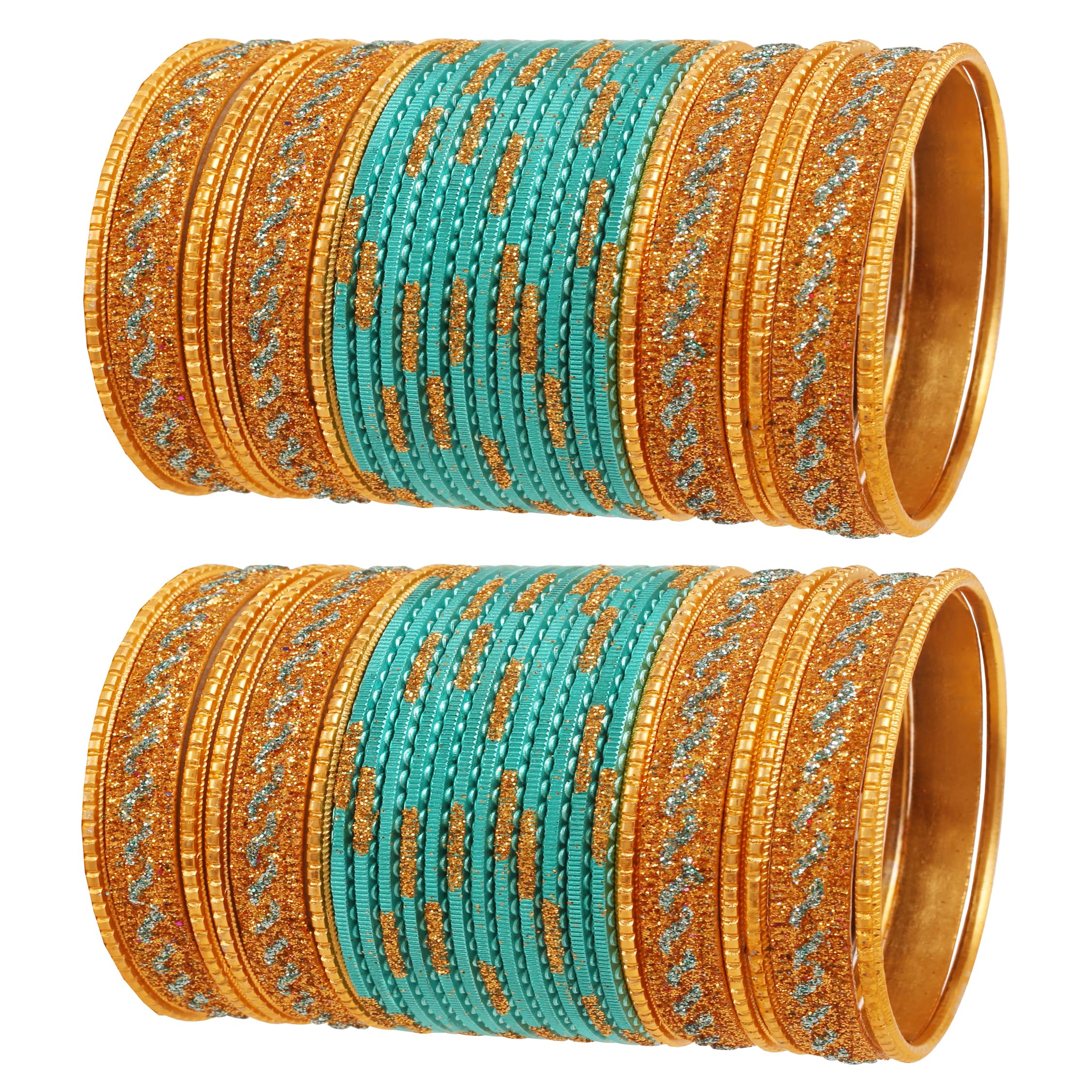 Touchstone New Indian Bollywood Glamorous Fashion Wrist Enhancing Shimmering Golden Glitters Textured Arctic Blue Color Designer Jewelry Bracelets Bangle Chura. Set of 48 in Gold Tone for Women. โ image 1