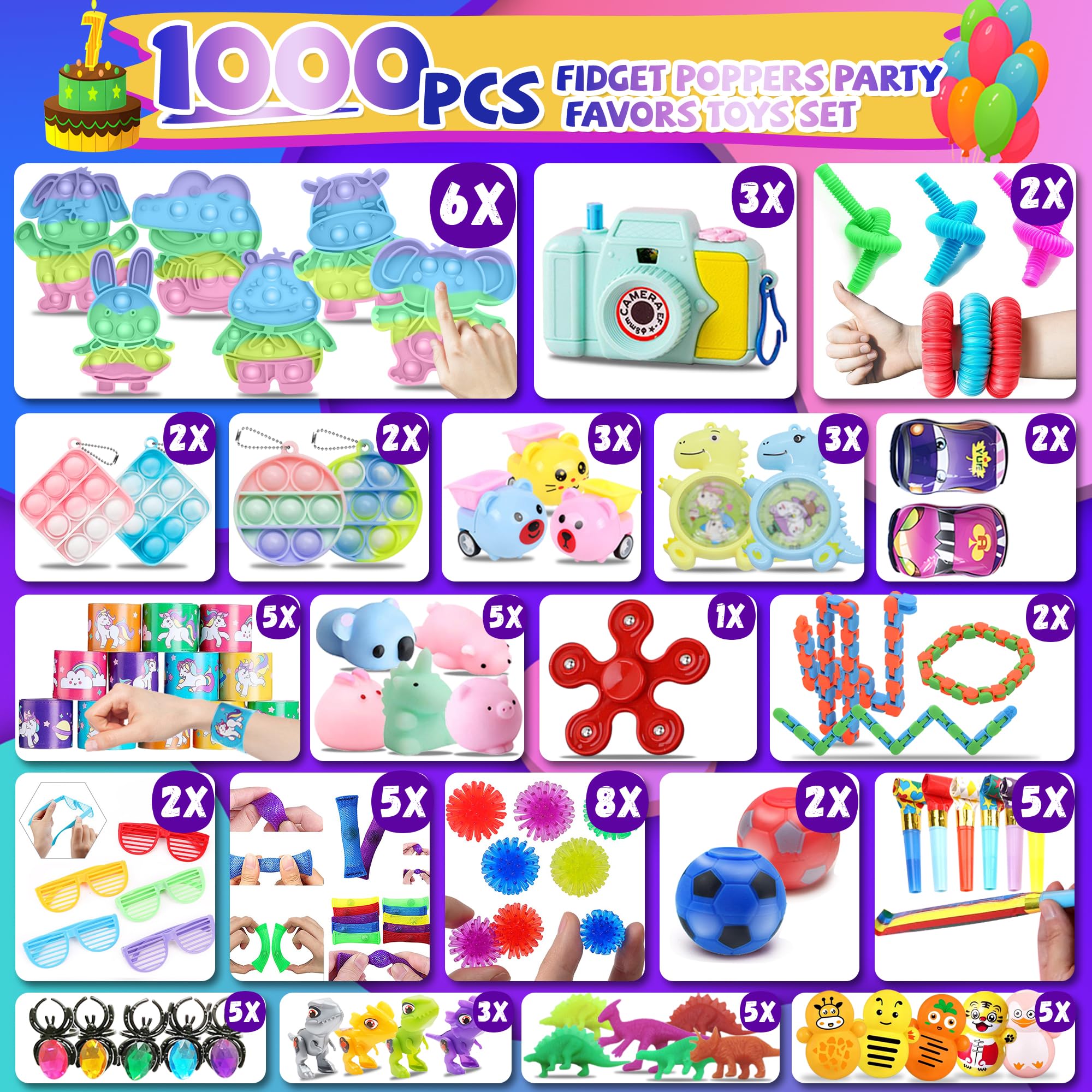 1000+ PCS Party Favors for Kids,Fidget Toys Pack,Christmas Stocking Stuffers,, Birthday Gift, Treasure Box,Goodie Bag Stuffers, Carnival Prizes, Toys Filler Sensory Toy for Classrooom