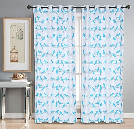 Buy Dekor World 2 Piece Cotton Bird Printed Eyelet Curtain Set