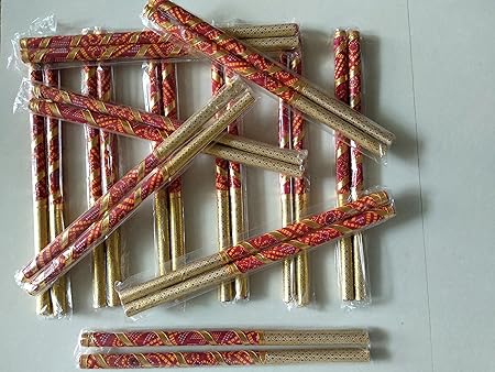 DND Marketing Handmade 2 Golden and Chundadi Multicolour Wooden Decorative cloth and Embroidery laces with Dandiya Sticks -12 Pair , 24 Stick