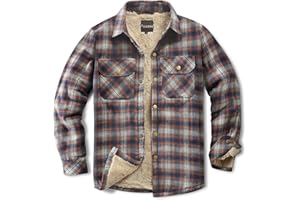 Puwasa Men's Sherpa Lined Cotton Flannel Shirt Jacket Plaid Button Up Jacket Coat for Men with Pocket