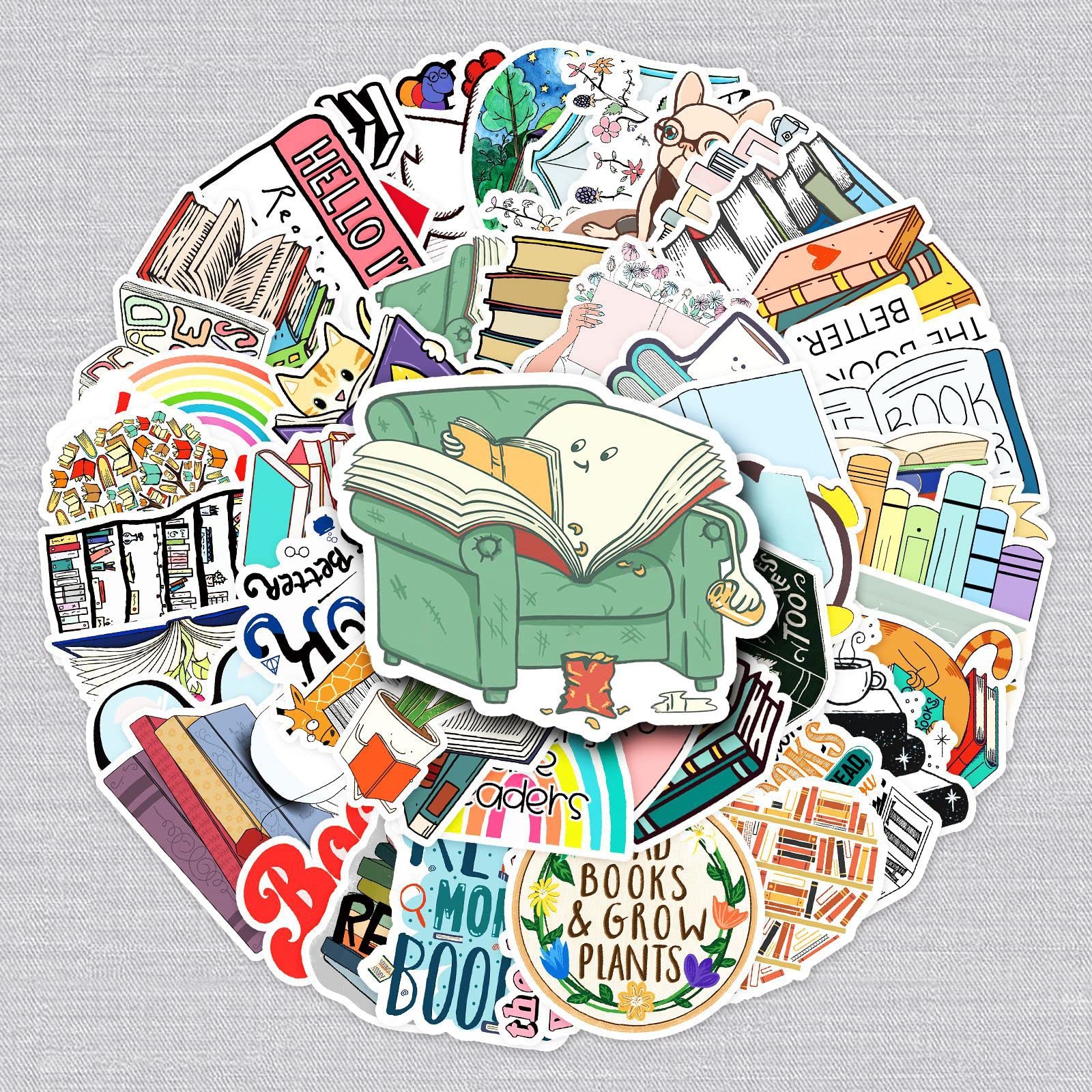 50 Pcs Read Stickers for Kids Teens Adults Boys Girls Gift,Stickers Pack for Laptop,Skateboard,Luggage,Car,Bike, Cup,Computer,Water Bottle Decor,Reading Vinyl Waterproof Sticker Decals
