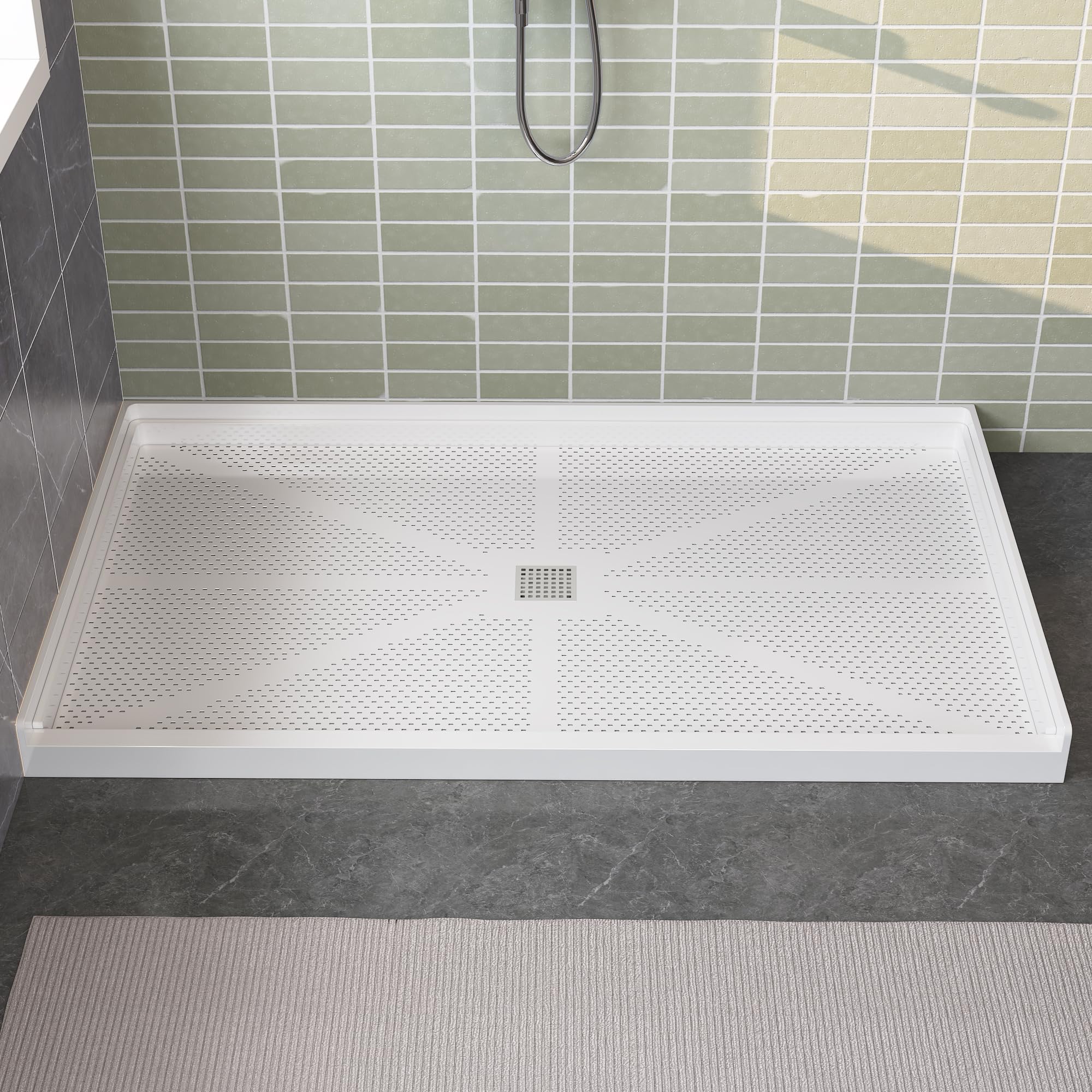 Photo 1 of ***SIMILAR ITEM**Bathlink 60"×36" Shower Base with Central Drain - Heavy-Duty Solid Surface Construction, 3" Barrier-Free Threshold & Slip-Resistant Textured Floor