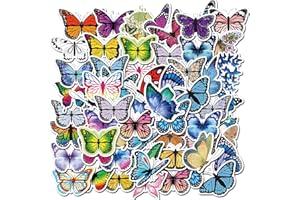 50pcs Butterfly Stickers Pack for Kids Teens Girls, Waterproof Vinyl Stickers for Laptop Water Bottle Guitar Skateboard Bumpe