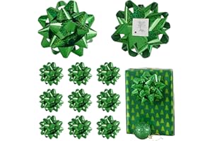 LiBongTa 4.5'' Green Christmas Gift Bow Set of 12 Self Adhesive Metallic Gift Bow, Premade Ribbon Bows, Wrapping Bows for Presents, Christmas Bows for Decorations, Wedding, Baby Shower, Holiday