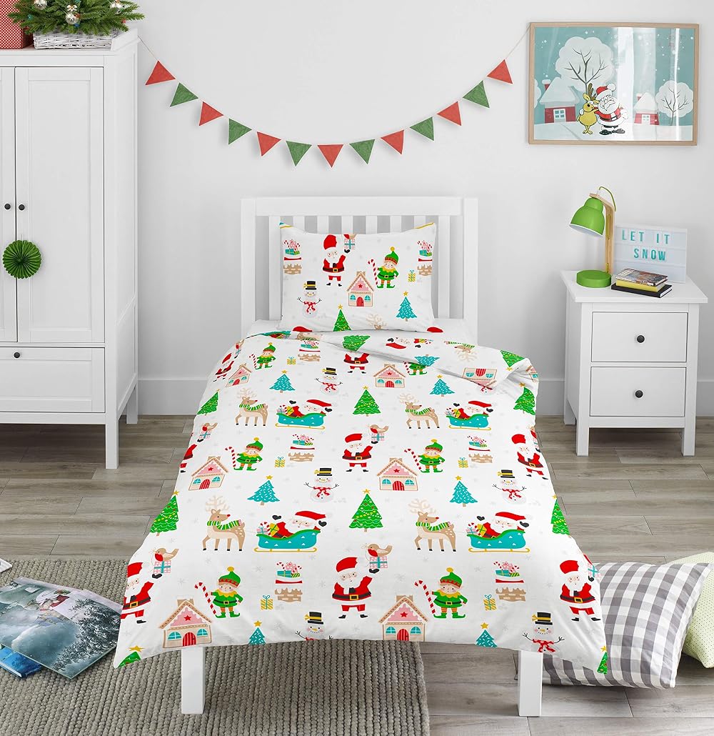 Bloomsbury Mill Toddler Christmas Bedding Set 120x150cm White