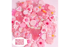 LASIYANOR 120Pcs Pink Candy Charms, Resin Flat Back Candy Slime Charms Lollipops, Candy Embellishments for DIY Crafts and Ornament Scrapbooking