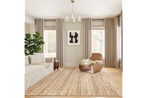 nuLOOM 8x10 Rigo Jute Hand Woven Area Rug, Natural, Solid Farmhouse Design, Natural Fiber, For Bedroom, Living Room, Dining Room, Hallway, Office, Kitchen, Entryway