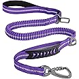 Forestpaw Tactical Dog Leash Heavy Duty,4-6FT Bungee Dog Leash with Shock Absorption,Reflective Training Leash with 2 Handles and Car Seatbelt for Medium Large Dogs,Purple