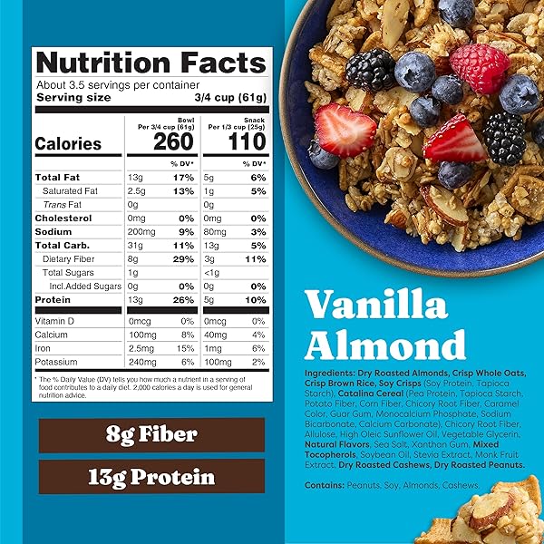 CATALINA CRUNCH PROTEIN GRANOLA – LOW SUGAR BREAKFAST CEREAL WITH 13G OF PROTEIN – GLUTEN FREE, KETO FRIENDLY – VANILLA ALMOND – 8 OZ. BAG (PACK OF 1)