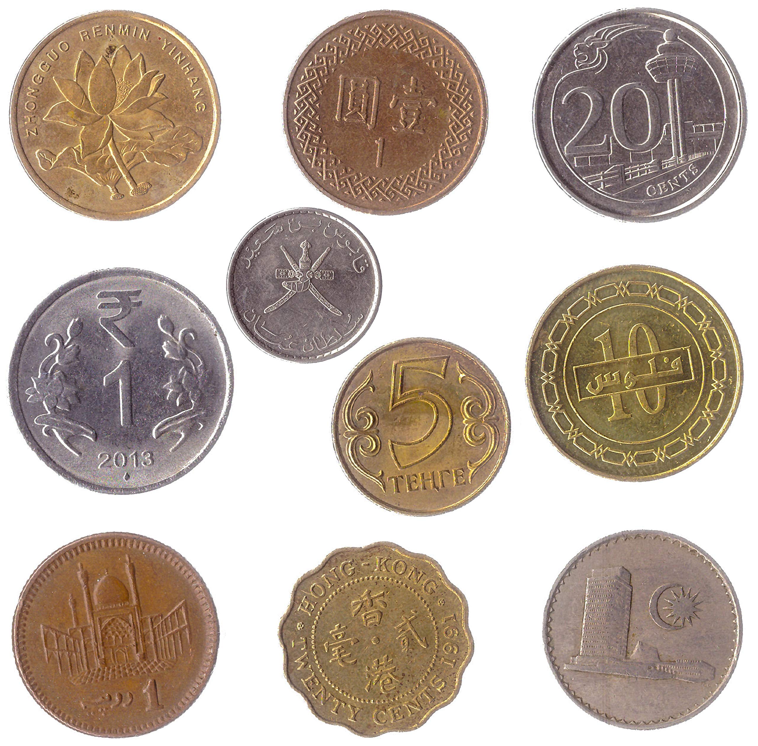 10 Coins Picked Randomly from Different Countries in Asia, Afro-asia, Eurasia