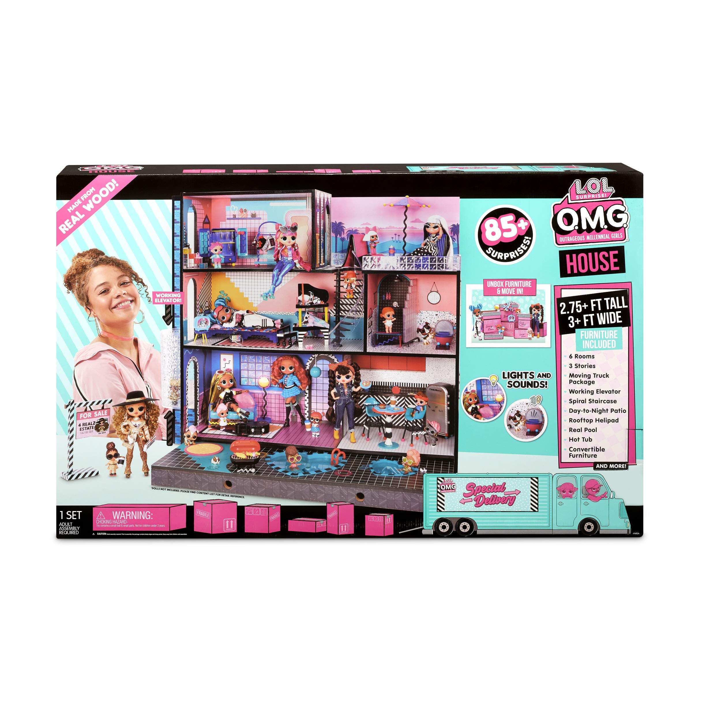 Mua LOL Surprise OMG House New Real Wood Doll House with 85+ Surprises 3 Stories, 6 Rooms
