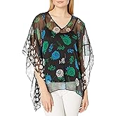 Vince Camuto Women's Floral Lagoon V-Neck Poncho Blouse