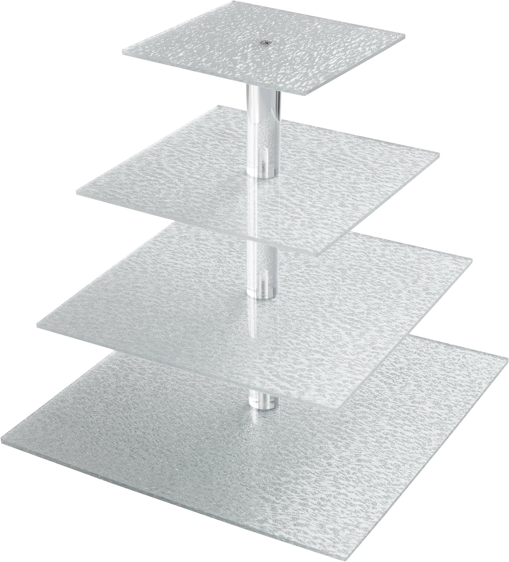 SinoAcrylic 4 Tier Square Cupcake Stand With Unique Platinum Plate - Dessert Display Holders - Fantastic Stacked Party Cupcake Tree - Tiered Cake Stand - Cupcake Tower For Family Baby Birthday Parties