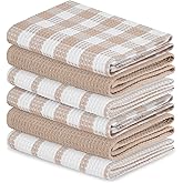 Blue Needles Waffle Weave Kitchen Towels, 15x25 Inches 100% Cotton Set of 6 Dish Cloths for Kitchen, Ultra Soft & Absorbent with Hanging Loop, Dish Rags for Quick Drying, Assorted - Beige