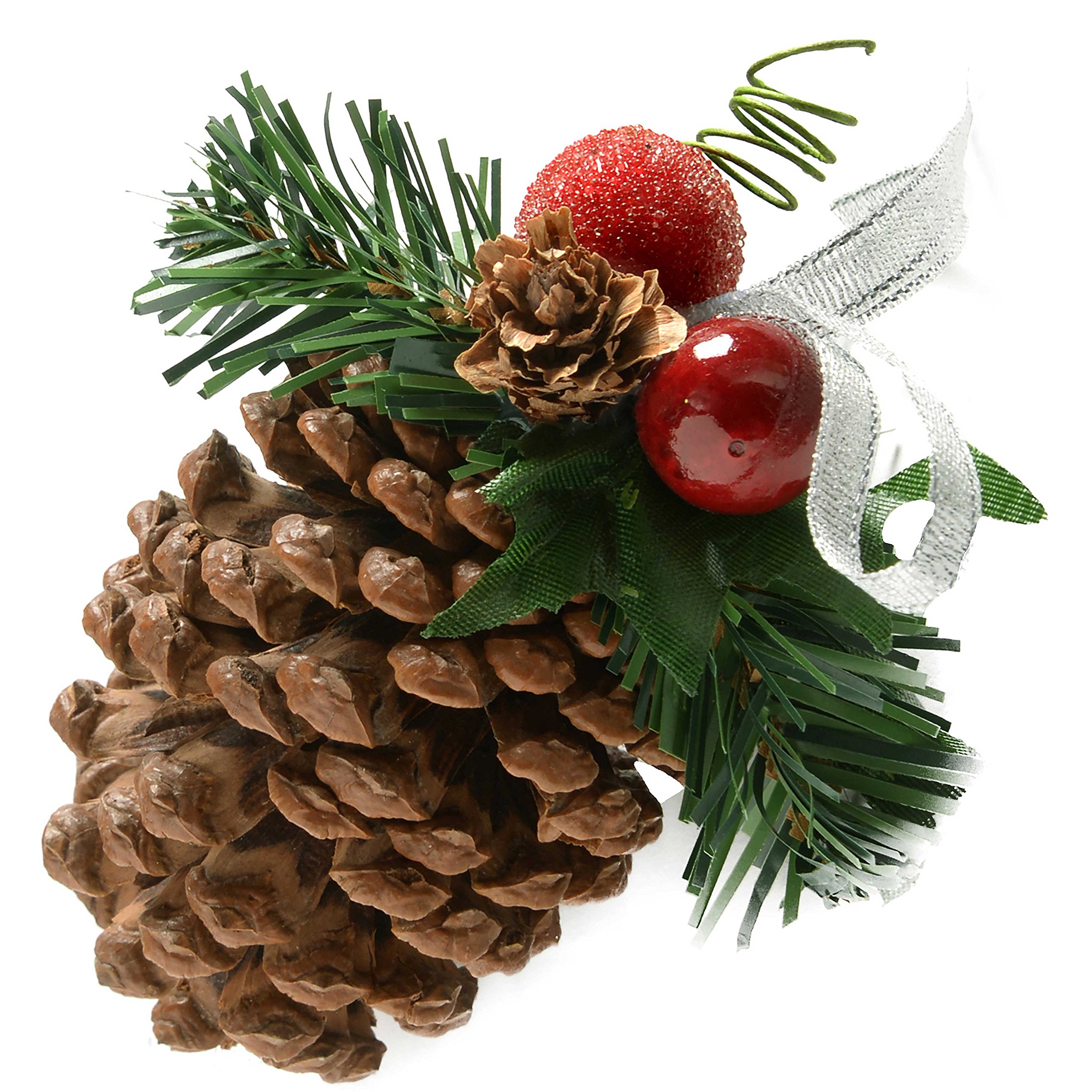 WeRChristmas Decorated Pine Cone Christmas Decoration - Frosted Silver, Pack of 5