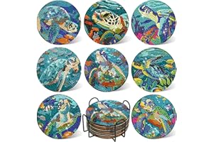 DOTSOPS 8 Pcs Small Turtle Diamond Art Coasters with Holder Diamond Art Painting Coasters for Adults Beginners Diamond Craft for Birthday Gifts