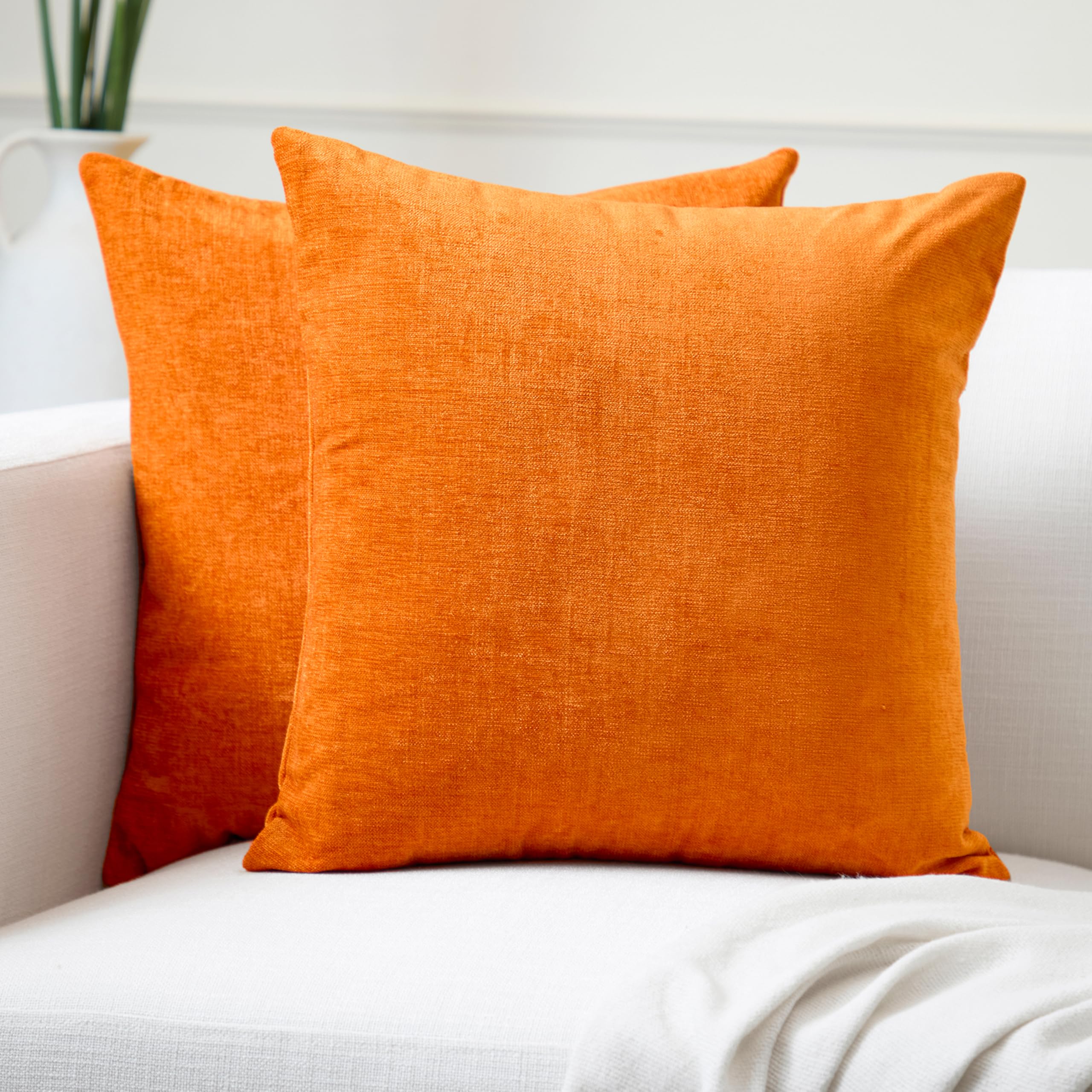 Encasa XO Chenille Cushion Covers Set of 2 | Orange - (20"x20") (50x50 cm) | Decorative Accent Square Throw Pillow Cases For Couch, Home Decor, Sofa