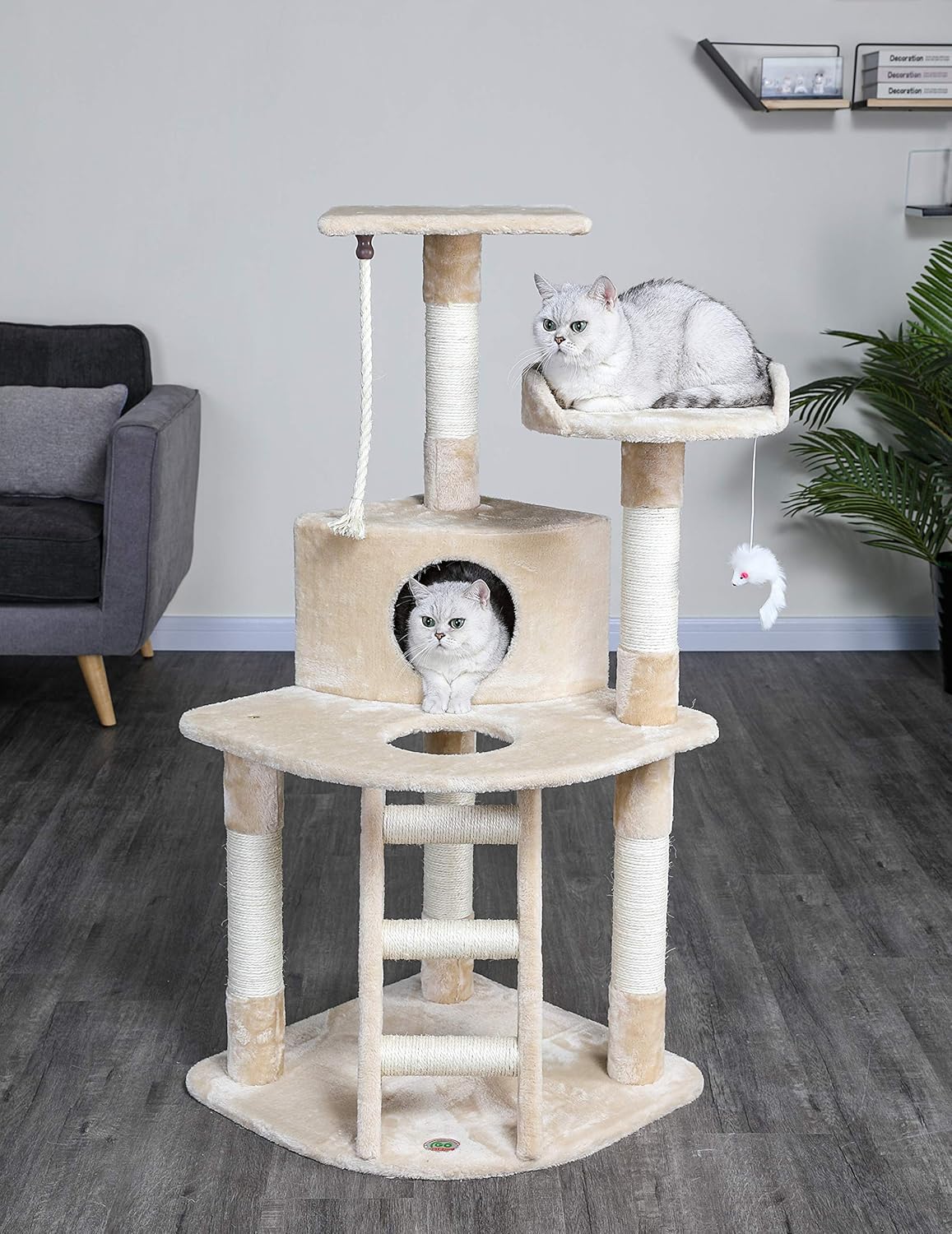 Go Pet Club Cat Tree Condo House, 32W x 25L x 47.5H Inches, Beige : Cat Houses And Condos : Pet Supplies