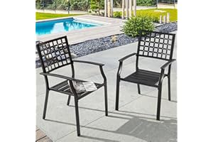 NUU GARDEN Patio Dining Chairs Set of 2, 300Lbs Stackable Outdoor Dining Chairs with Armrest, Wrought Iron Metal Chairs Patio Chairs for Backyard Lawn, Deck, Poolside, Porch, Bistro, Black
