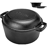 Pre-Seasoned Cast Iron Skillet and Double Dutch Oven Set – 2 In 1 Cooker: 5 Quart Deep Pan, 10-Inch Frying Pan Converts to Li