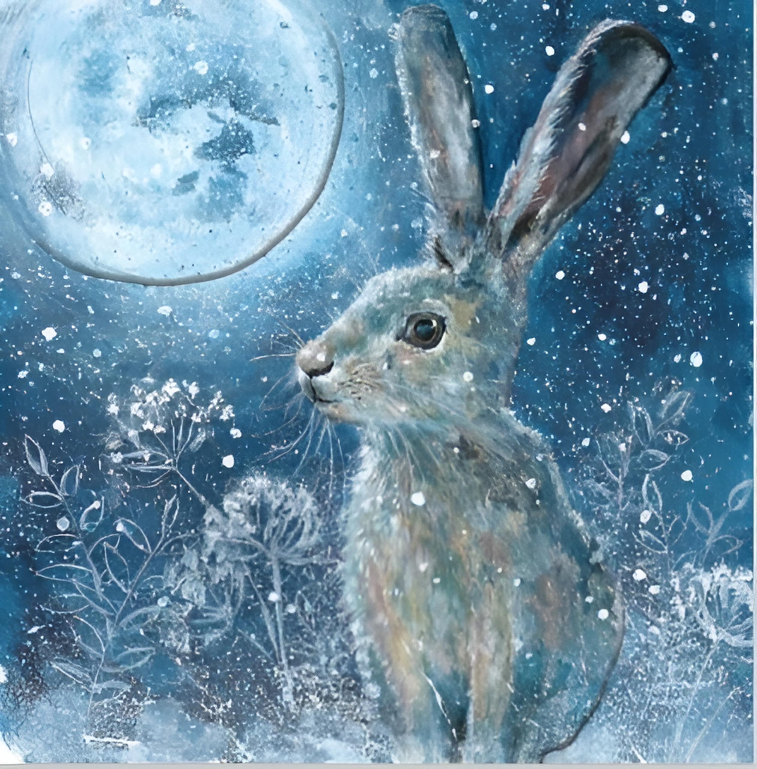 Noel Tatt Charity Christmas Cards Pack of 10 - Charity Christmas Cards with Artistic Hare and Moon Design - Eco-Friendly Xmas Cards Multipack with Envelopes