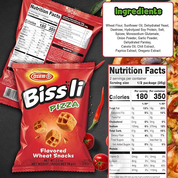BISSLI PIZZA FLAVORED CRUNCHY WHEAT SNACK PERFECT LUNCH SNACK FOR KIDS & ADULTS 2.5OZ BAG (PACK OF 24)