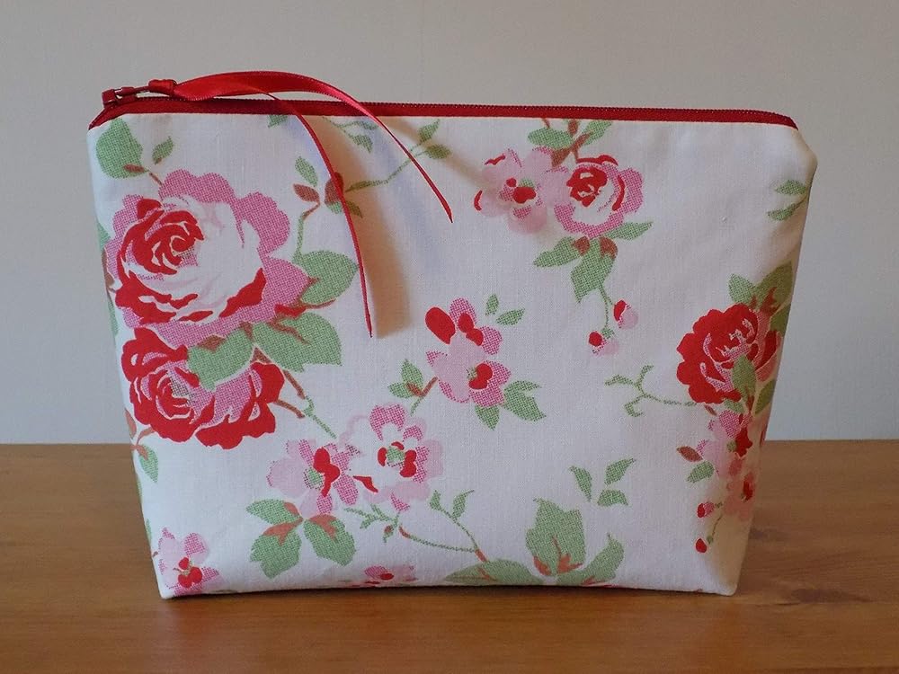 Handmade Cath Kidston Make Up Bag, Floral Fabric White 'Rosali' Cosmetics Case Amazon.co.uk
