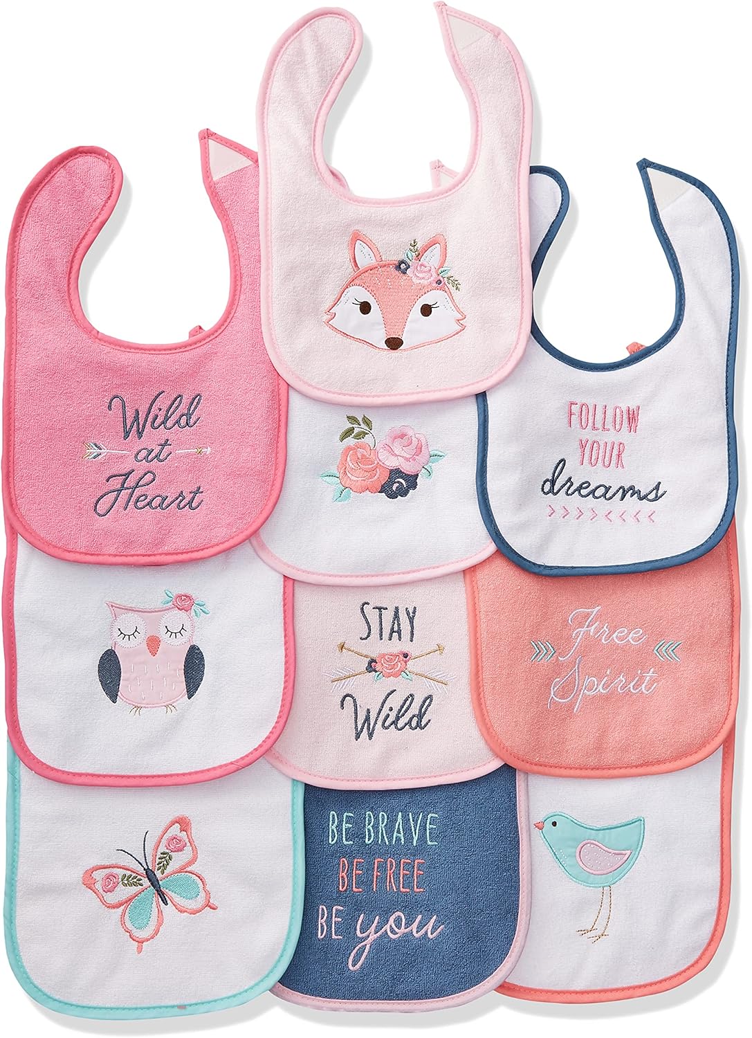 Hudson Baby Unisex Baby Cotton Terry Drooler Bibs with Fiber Filling, Girl Fox, One Size: Baby