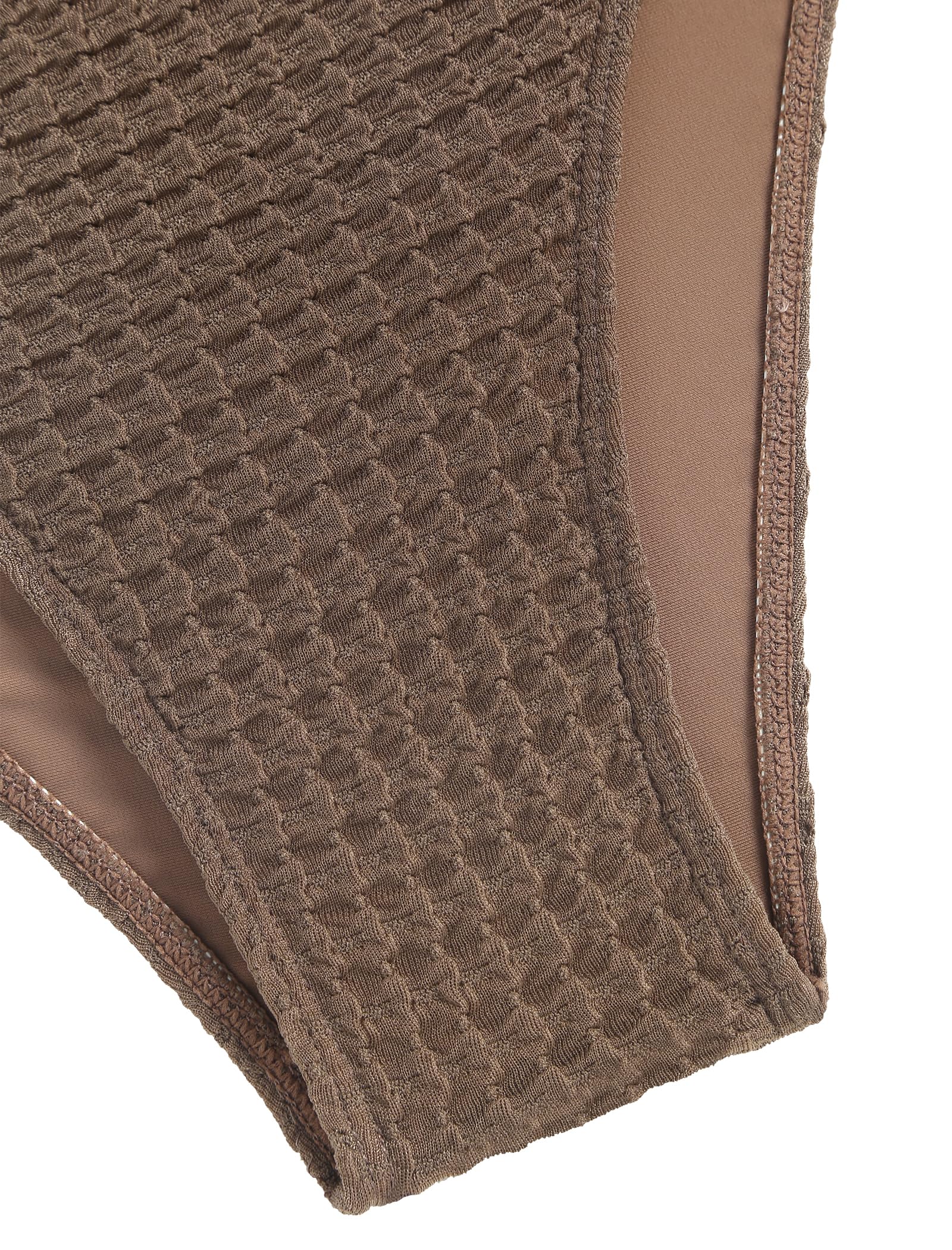 ZAFUL Women's Textured Bandeau Bikini Strapless Solid Color 2 Pieces Bathing Back Lace-up Suit Swimsuit (7-Brown,M) - Image 6