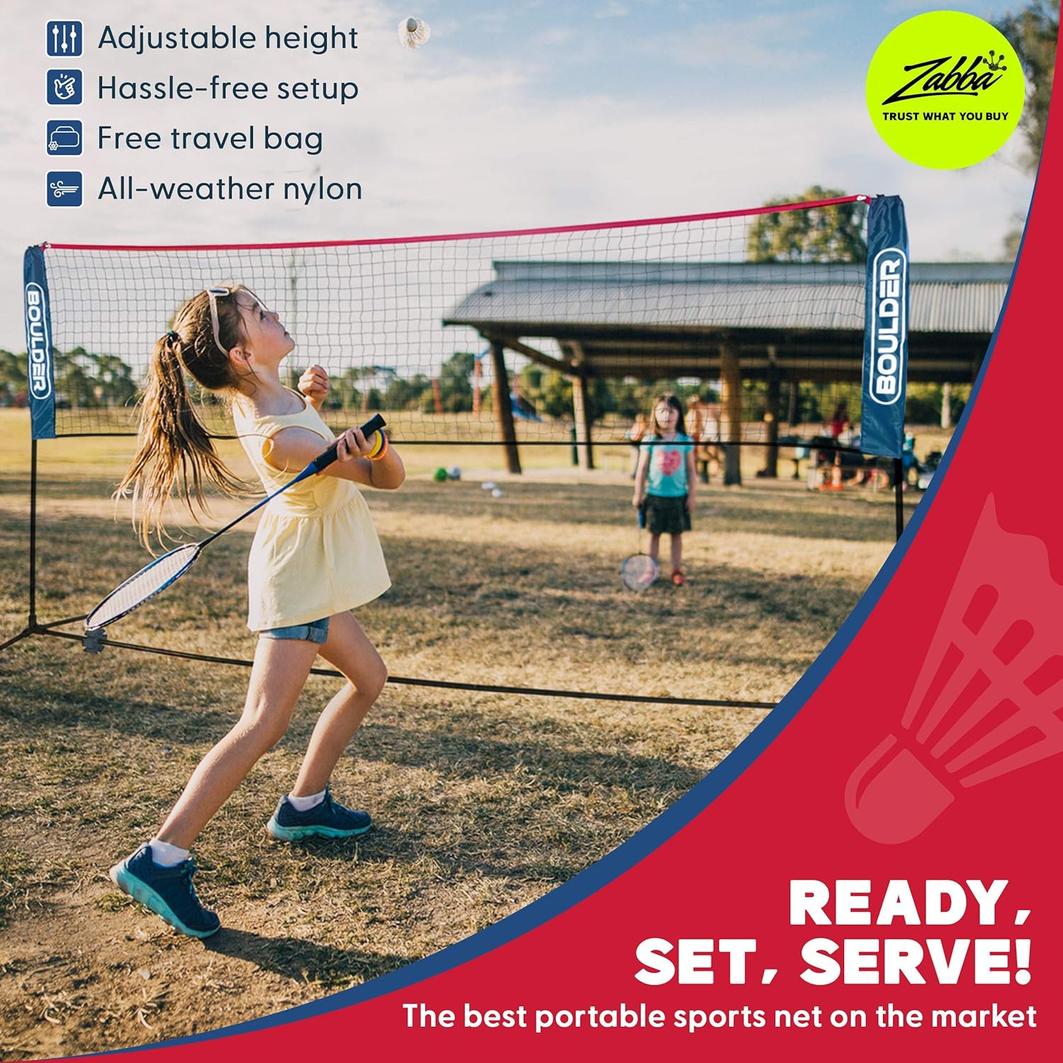 Boulder Portable Badminton Net Set - for Tennis, Soccer Tennis, Pickleball, Kids Volleyball - Easy Setup Nylon Sports Net with Poles : Sports & Outdoors