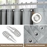 Linen Shower Curtain Grey 152 x 214cm with Metal Hooks view 3