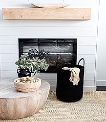 OrganiHaus Woven Laundry Basket - Large Round Black