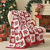 Snuggle Sac Checkered Blanket, Red Flower Throw Blanket for Christmas Couch Plaid Microfiber Fluffy Warm Cozy Fuzzy Soft Reversible Checkerered Blankets for Sofa, Chair, Bed, 50x60 inches