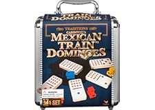 Mexican Train Dominoes Set Tile Board Game in Aluminum Carry Case Games with Colorful Trains for Family Game Night, for Adult