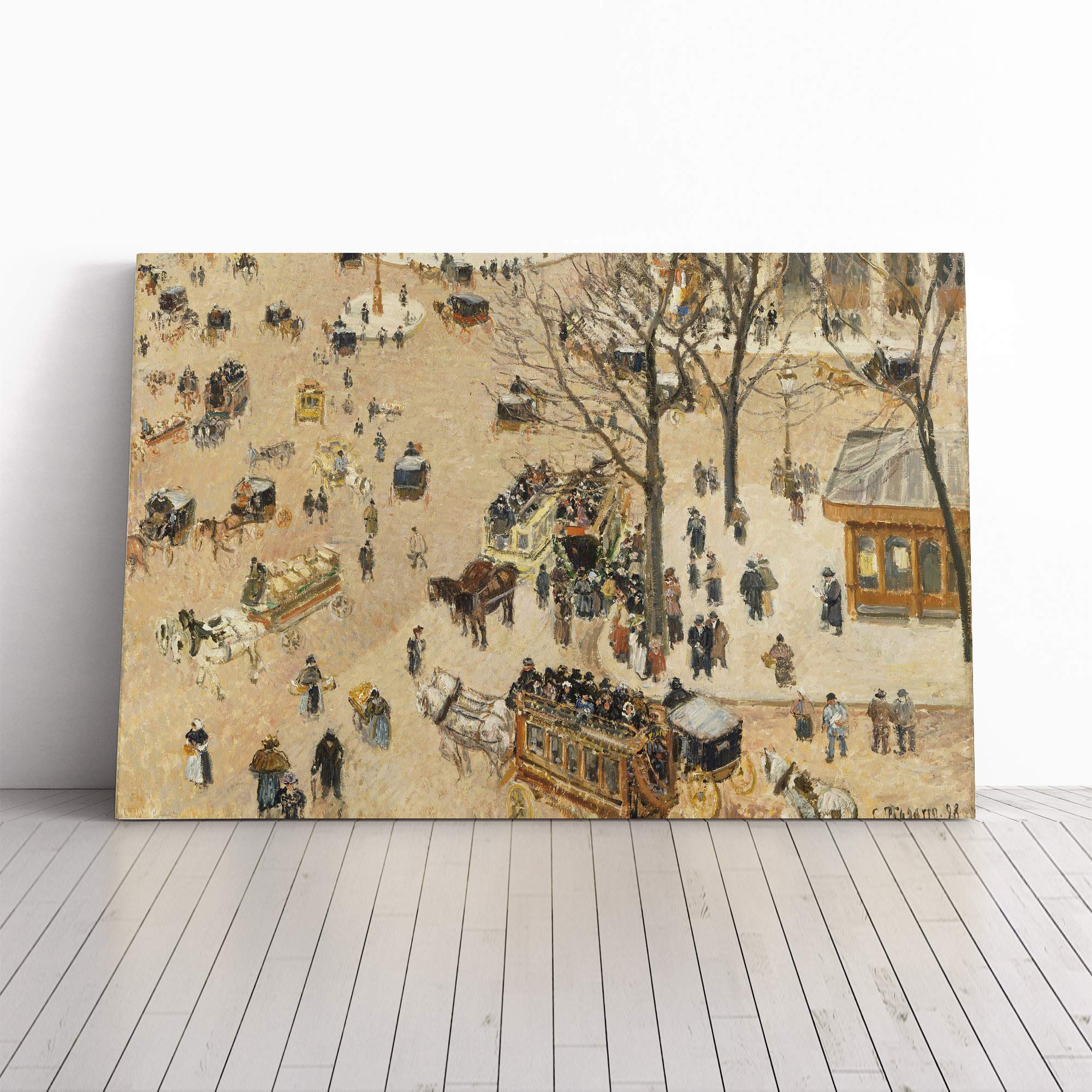 Camille Pissaro Theatre Place Canvas Print | Gallery Wrapped 30mm Frame Wall Art | 20x14 inches | Ready to Hang | Modern Picture | Living Room Bedroom Lounge Office