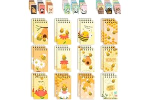 Decorably 24 Pack Bee Themed Party Favours Notebook - 12 Adorable Designs 2.4x4in Mini Note Pad Party Favor, Spring-Bound 20 