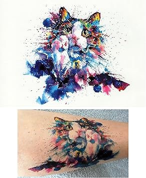 Tatouages Ephemeres Tattoo Temporaire Faux Tatouage Aquarelle De Chat Amazon Fr Beaute Et Parfum