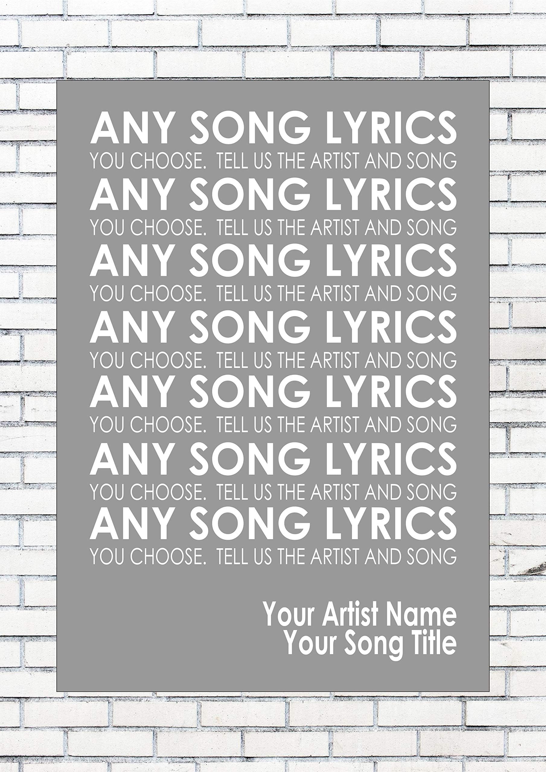 Any Song Lyrics Custom Wall Art Personalised Lyrics Print Favourite Words Gift - Word Typography - Print Poster. A lovely unframed print measuring, A4 (29.7cm x 21cm)