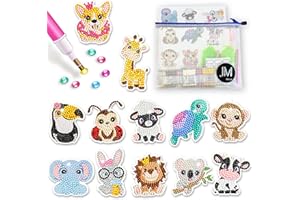 JM House 5D Diamond Painting Stickers Kits for Kids, 12Pcs Animals Gem Diamond Art for Kids,DIY Mosaic Stickers with Dots, Arts and Crafts Best Tween Gifts for Boys and Girls Age 4-6,6-8,8-10